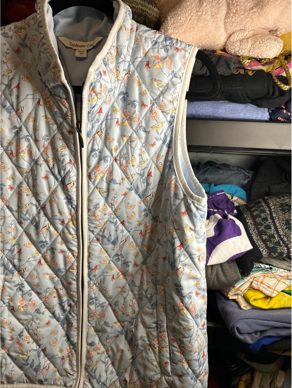 Coldwater Creek Quilted Floral Bird Print Vest Medium